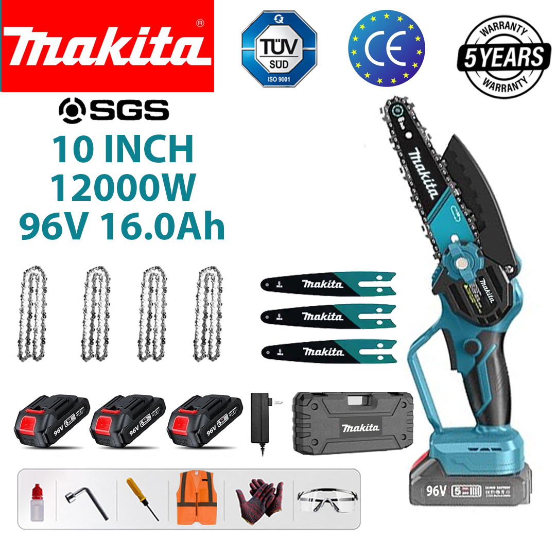 [36 de ore de viață a bateriei] Ferăstrău electric cu litiu fără perii de 10 inchi, 12000 W + baterie de 96 V 16,0 Ah * 3 + încărcător rapid + set complet de accesorii